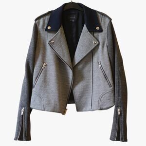 Theory Motorcycle Moto Cropped Urban Zipper Jacket Size Small Black Grey